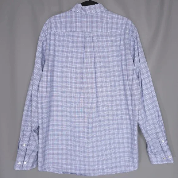 J. McLAUGHLIN Blue Check Button Up Shirt Men's Cotton Long Sleeve LARGE